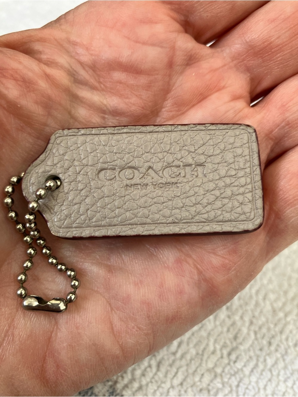 Coach Gray Taupe Pebbled Leather 1-1/2” hang tag